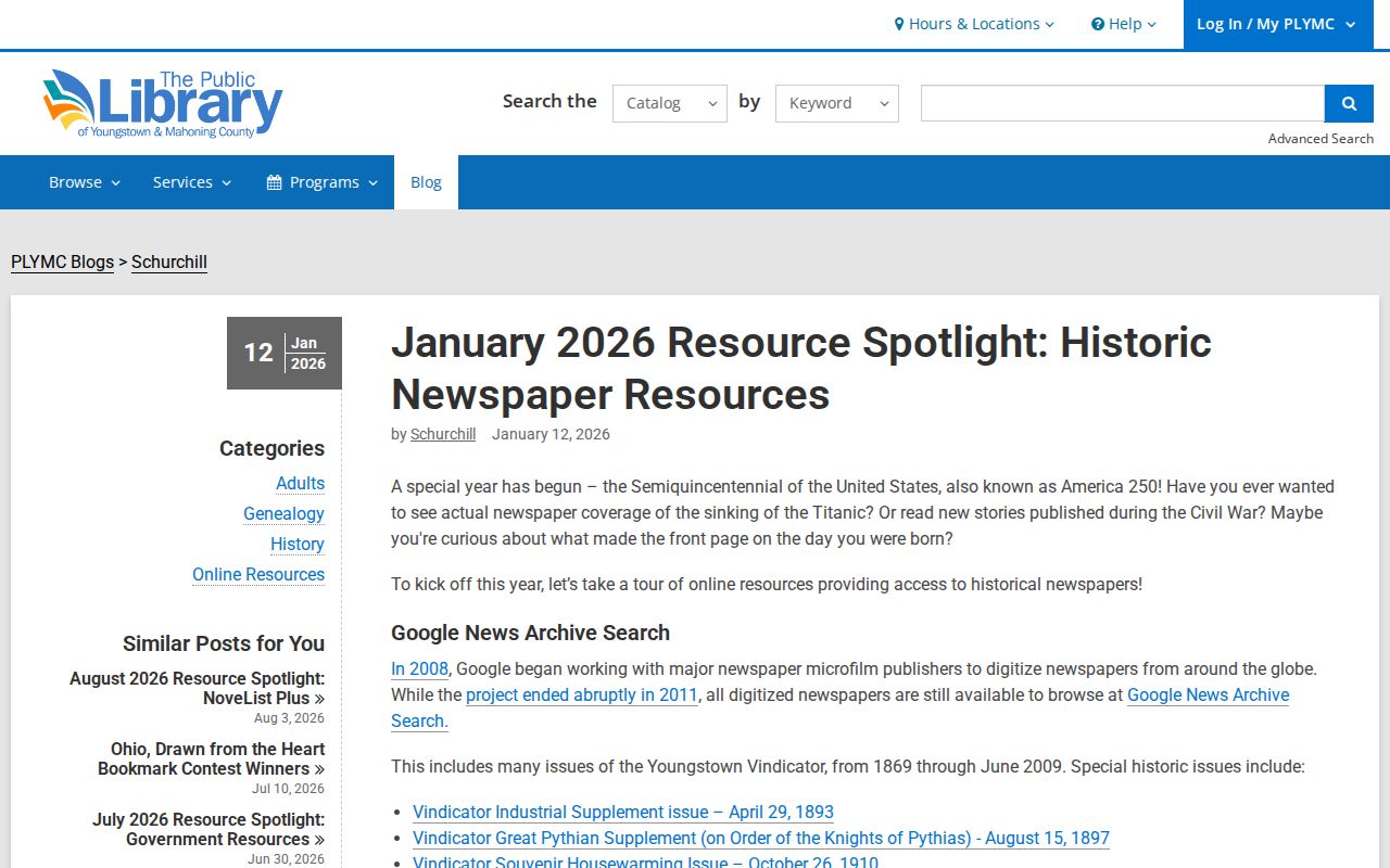 Youngstown city directory historic newspaper research resources