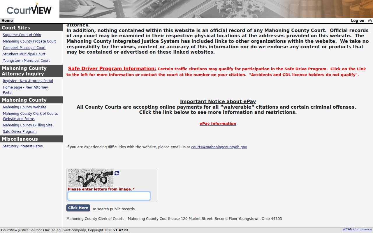 Youngstown residents directory Mahoning Common Pleas eCourts search