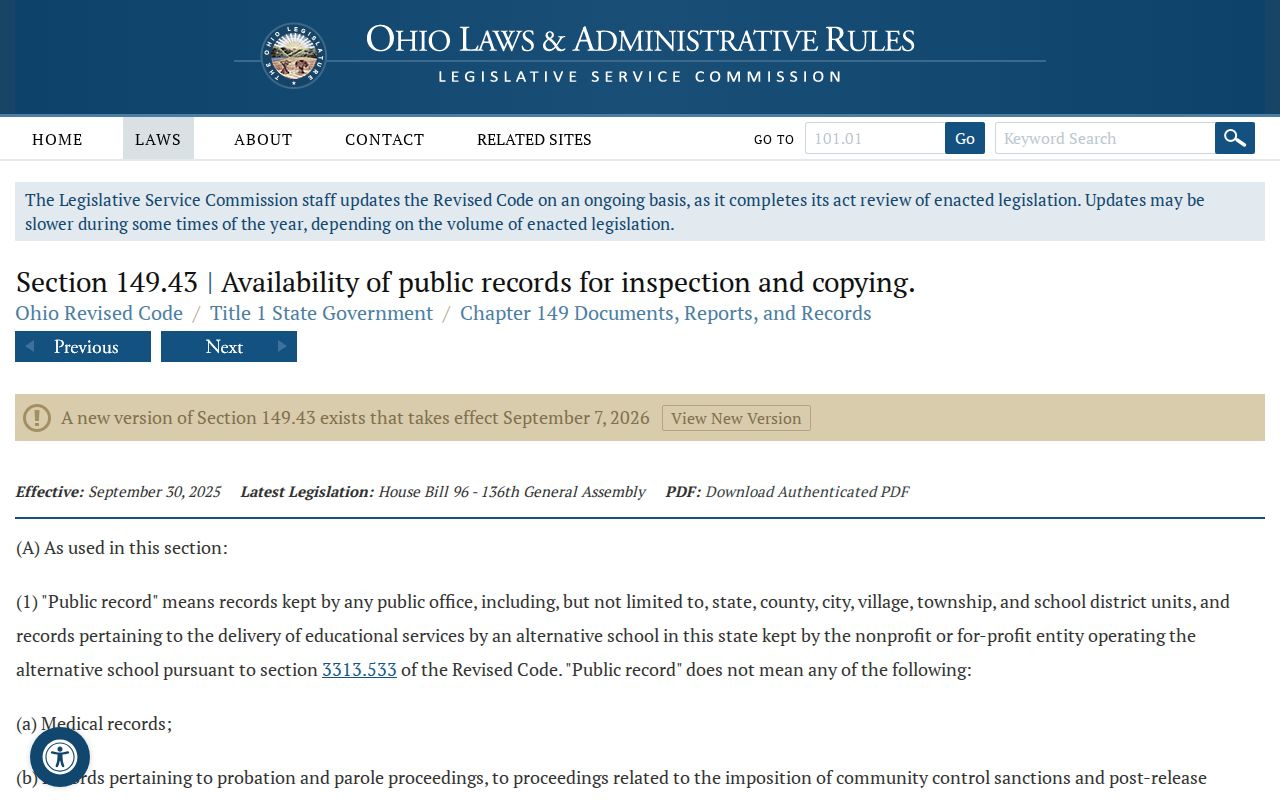 Youngstown residents directory Ohio Public Records Act reference
