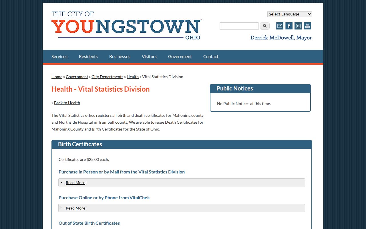 Youngstown residents directory vital statistics information