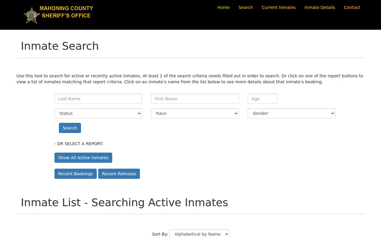 Youngstown neighbors Mahoning public inmate information interface
