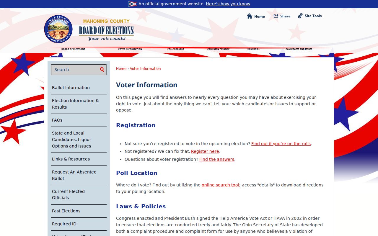 Youngstown neighbors Mahoning voter information access