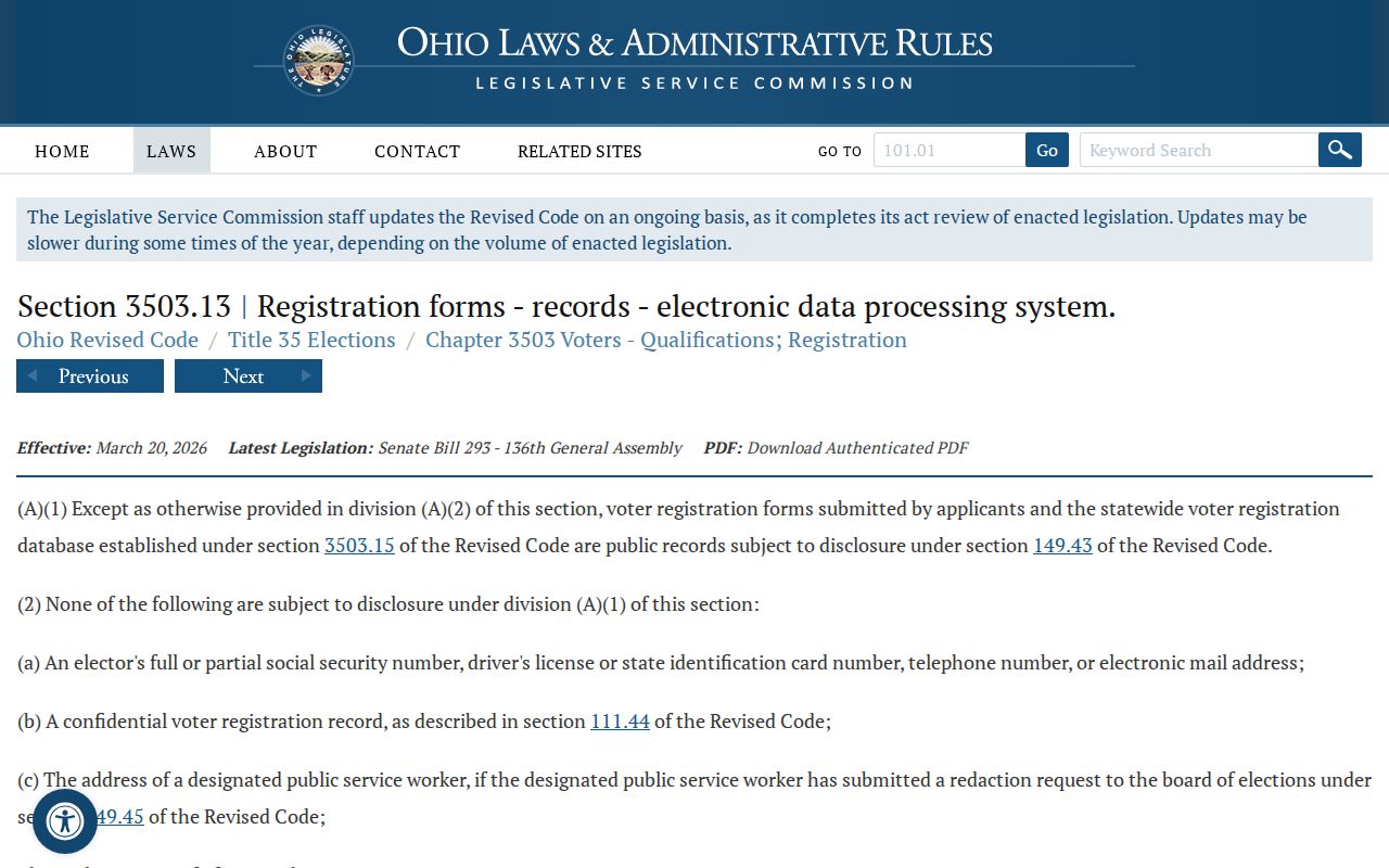 Youngstown neighbors Ohio voter-record law reference