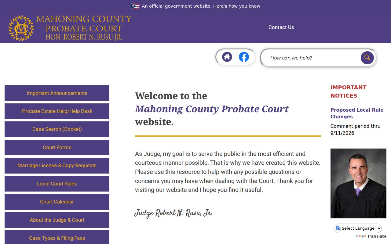 Youngstown resident lookup Mahoning Probate Court access